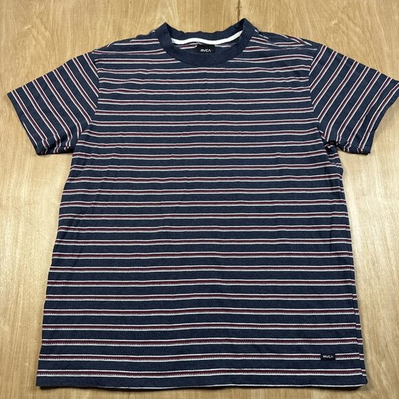 RVCA Men's Red White Blue Striped Short Sleeve Tee Size Large Casual - Picture 1 of 5